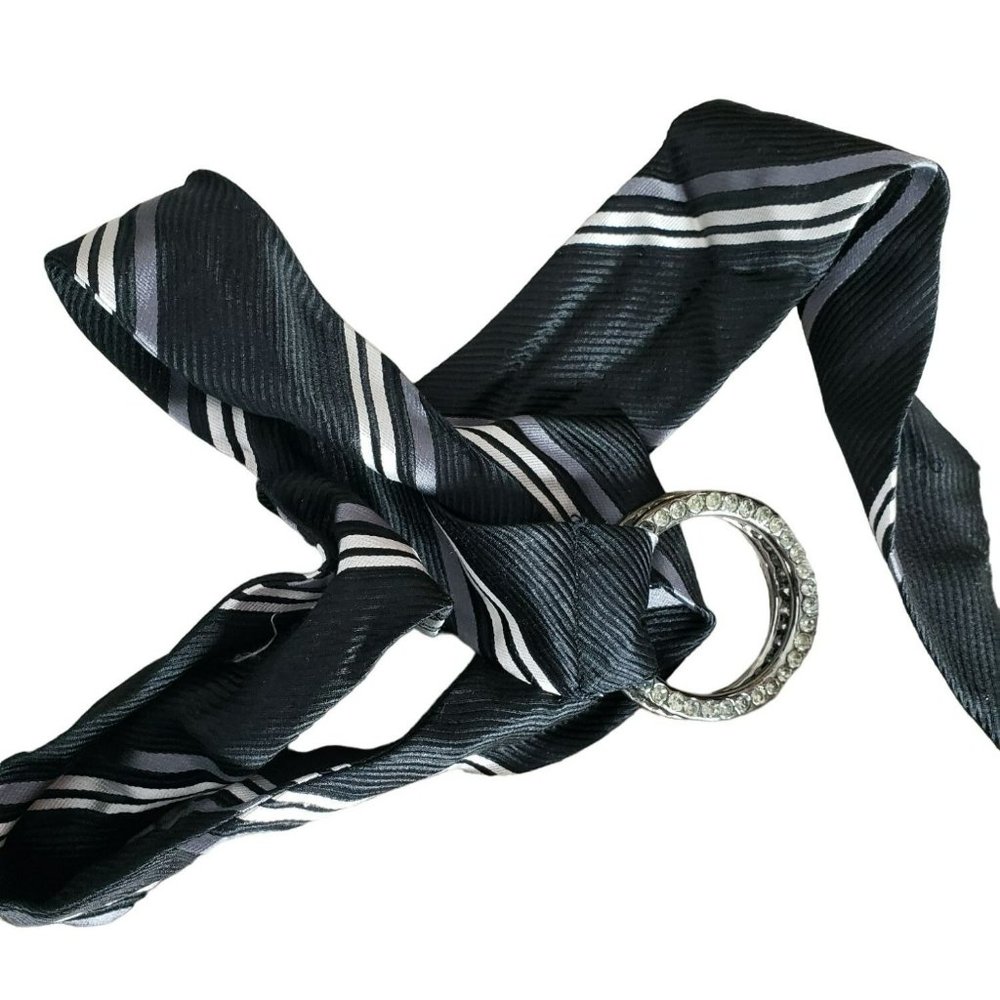 EXPRESS SIZE Small Silk 1.5 INCH WIDE BELT BLACK & WHITE STRIPE WOMEN'S